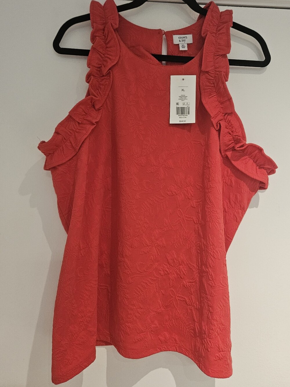 crown & ivy Pink  Ruffle Cold-Shoulder Blouse